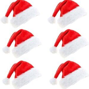 6 Pcs Santa Hat, Christmas Hat, Xmas Holiday Hat for Unisex Adults, Extra Thicke
